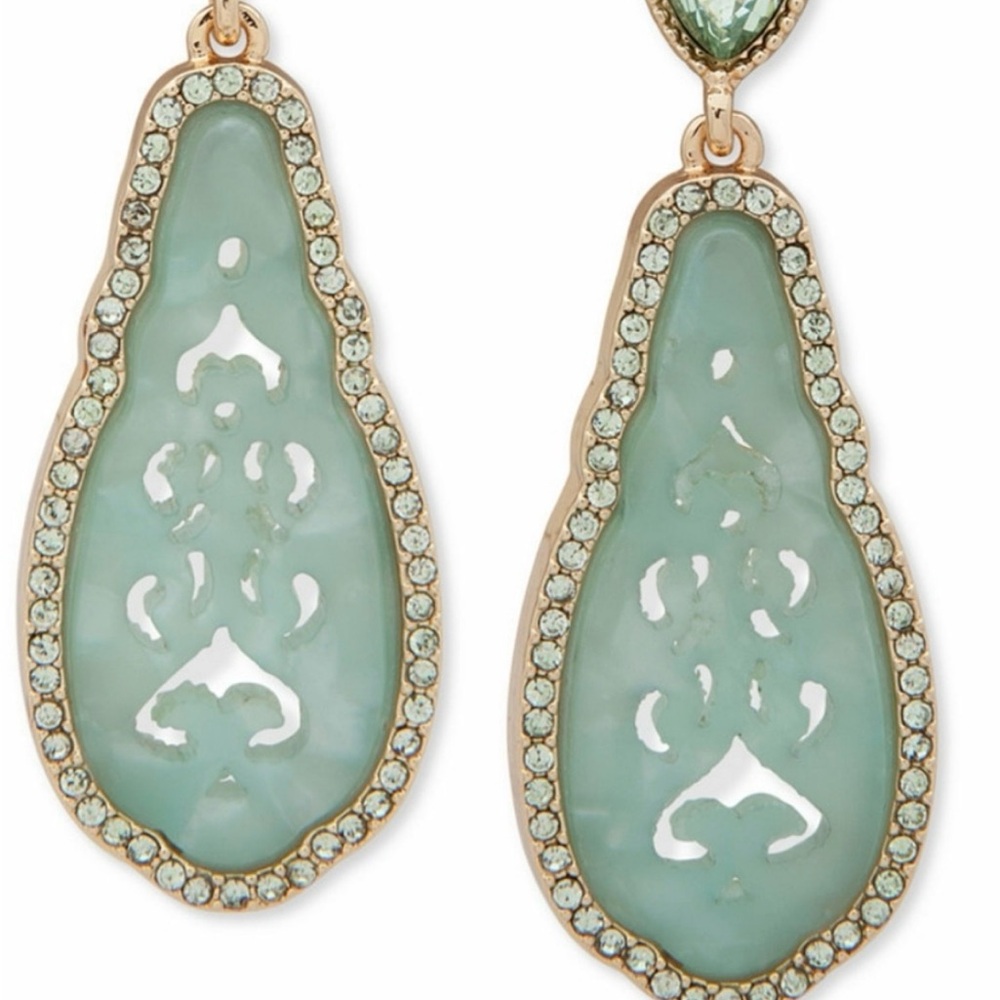 lonna & lilly Gold and Mint Teardrop Pave Earrings. EUC - Picture 2 of 5